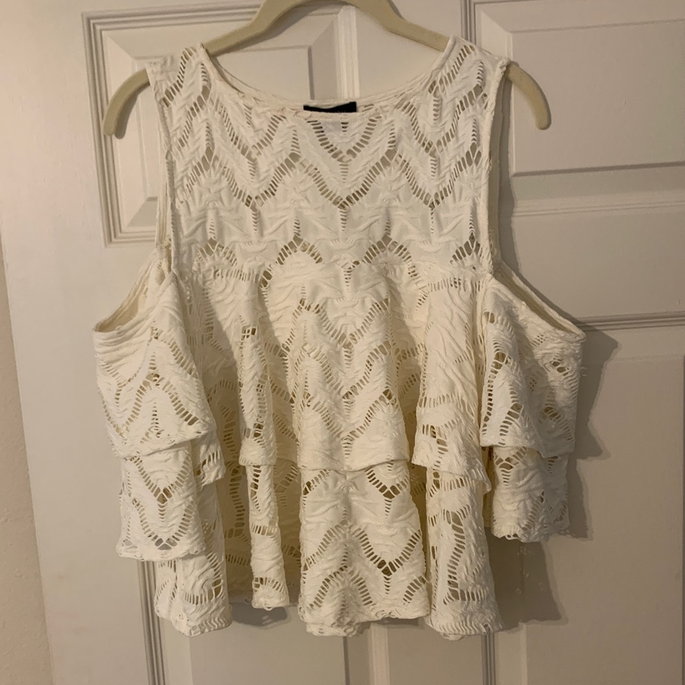 Twenty Cold Shoulder Ruffle Cut Out Top NWOT